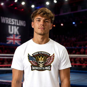 Patriot Born to Wrestle Skull Tee Wrestling unisex t-shirt