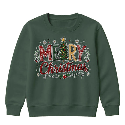 Patterned Merry Christmas Tree Christmas Kids Sweatshirt