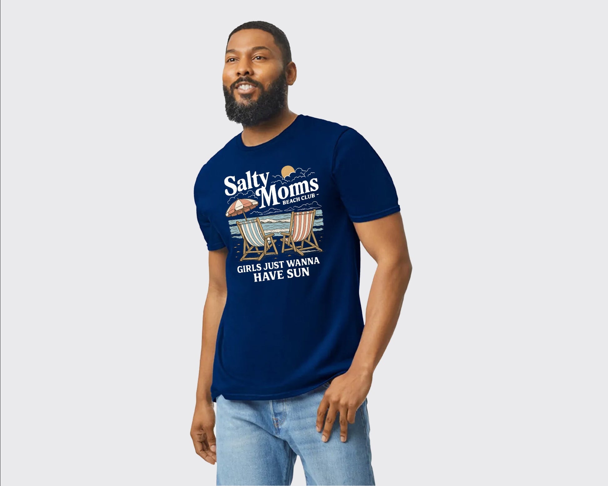 Salty Moms Beach Club Summer T-Shirt, Fun & Stylish Printed Classic Fit Tee, 100% Cotton Summer Shirt For Beach-Loving Moms M8437