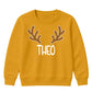 Personalised Antler Name Graphic Christmas Kids Sweatshirt