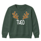 Personalised Antler Name Graphic Christmas Kids Sweatshirt