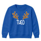 Personalised Antler Name Graphic Christmas Kids Sweatshirt
