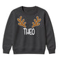 Personalised Antler Name Graphic Christmas Kids Sweatshirt