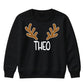 Personalised Antler Name Graphic Christmas Kids Sweatshirt