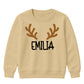 Personalised Antler Name Graphic Christmas Kids Sweatshirt