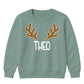 Personalised Antler Name Graphic Christmas Kids Sweatshirt