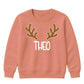 Personalised Antler Name Graphic Christmas Kids Sweatshirt