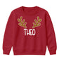 Personalised Antler Name Graphic Christmas Kids Sweatshirt