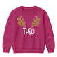 Personalised Antler Name Graphic Christmas Kids Sweatshirt