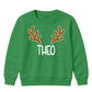 Personalised Antler Name Graphic Christmas Kids Sweatshirt