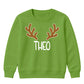 Personalised Antler Name Graphic Christmas Kids Sweatshirt