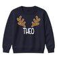 Personalised Antler Name Graphic Christmas Kids Sweatshirt