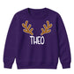 Personalised Antler Name Graphic Christmas Kids Sweatshirt