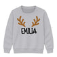 Personalised Antler Name Graphic Christmas Kids Sweatshirt