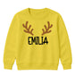 Personalised Antler Name Graphic Christmas Kids Sweatshirt