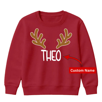 Personalised Antler Name Graphic Christmas Kids Sweatshirt