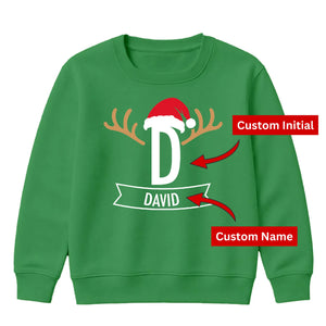 Personalised Antler Santa Name Christmas Kids Sweatshirt