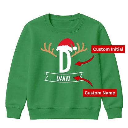 Personalised Antler Santa Name Christmas Kids Sweatshirt