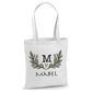 Personalised botanical leaf initial cotton canvas Tote Bag