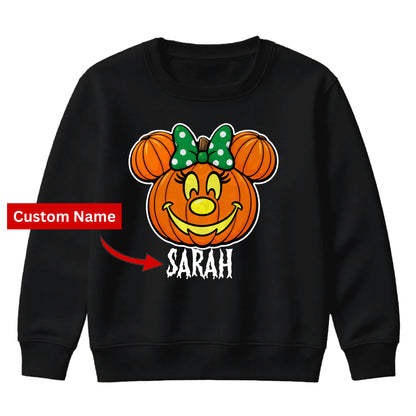 Personalised bow pumpkin face Halloween Kids Sweatshirt