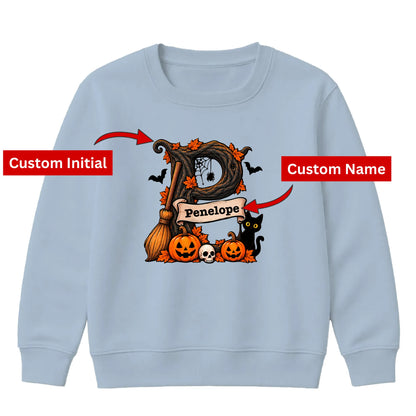 Personalised branch initial art Halloween Kids Sweatshirt