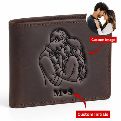 Personalised Couple Photo Engraved Initials Bifold Wallet