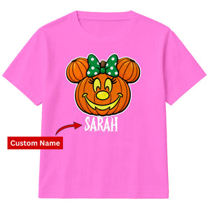 Personalised cute bow pumpkin name Halloween Kids T-Shirt
