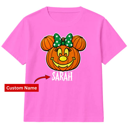Personalised cute bow pumpkin name Halloween Kids T-Shirt