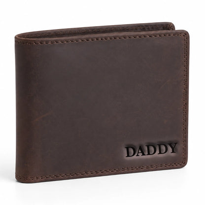 Personalised Daddy Corner Engraved Bifold Leather Wallet