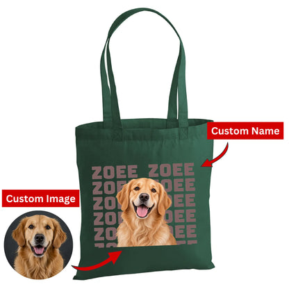 Personalised dog photo with repeating name canvas Tote Bag