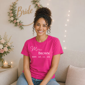 Personalised Established Mrs Wedding Date Bride Ladies T-Shirt