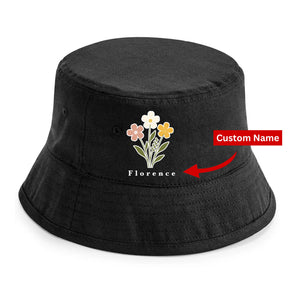 Personalised Floral Wildflower Name Adult Bucket Hat