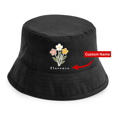 Personalised Floral Wildflower Name Adult Bucket Hat