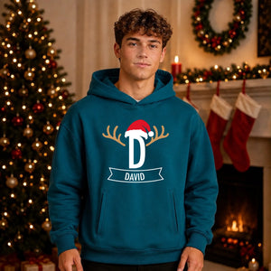 Personalised Initial Antler Christmas Oversized Hoodie