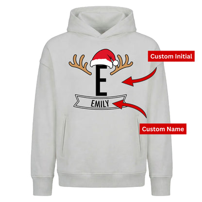 Personalised Initial Antler Christmas Oversized Hoodie