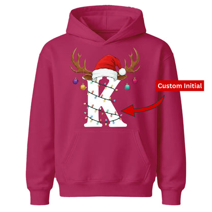 Personalised initial glowing light Christmas Kids Hoodies