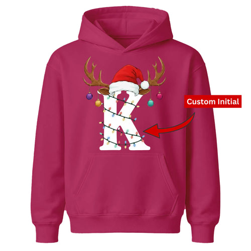 Personalised initial glowing light Christmas Kids Hoodies