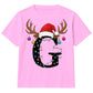 Personalised initial reindeer art Christmas kids T-Shirt