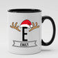 Personalised initial reindeer banner ceramic christmas mug