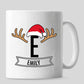 Personalised initial reindeer banner ceramic christmas mug