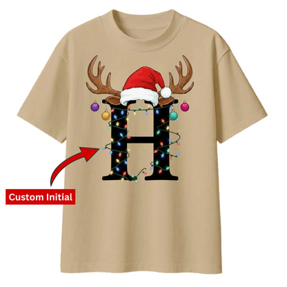 Personalised initial reindeer Christmas Oversized T-Shirt