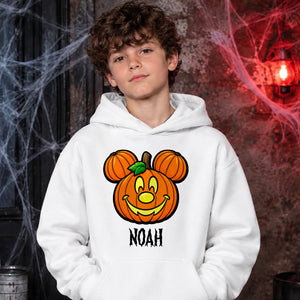 Personalised mouse ears pumpkin name Halloween Kids Hoodie