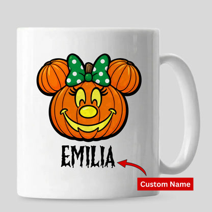 Personalised mouse pumpkin bow custom name Halloween Mug