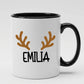Personalised name reindeer antlers ceramic christmas mug