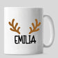 Personalised name reindeer antlers ceramic christmas mug