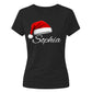 Personalised name santa hat print Christmas Ladies T-Shirt