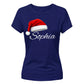 Personalised name santa hat print Christmas Ladies T-Shirt