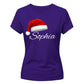 Personalised name santa hat print Christmas Ladies T-Shirt