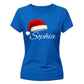 Personalised name santa hat print Christmas Ladies T-Shirt