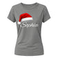 Personalised name santa hat print Christmas Ladies T-Shirt